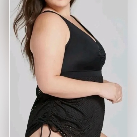 SWIM BY CACIQUE Size 28 Black Crochet NO-WIRE One-Piece Swim Dress Swimsuit - Picture 2 of 10